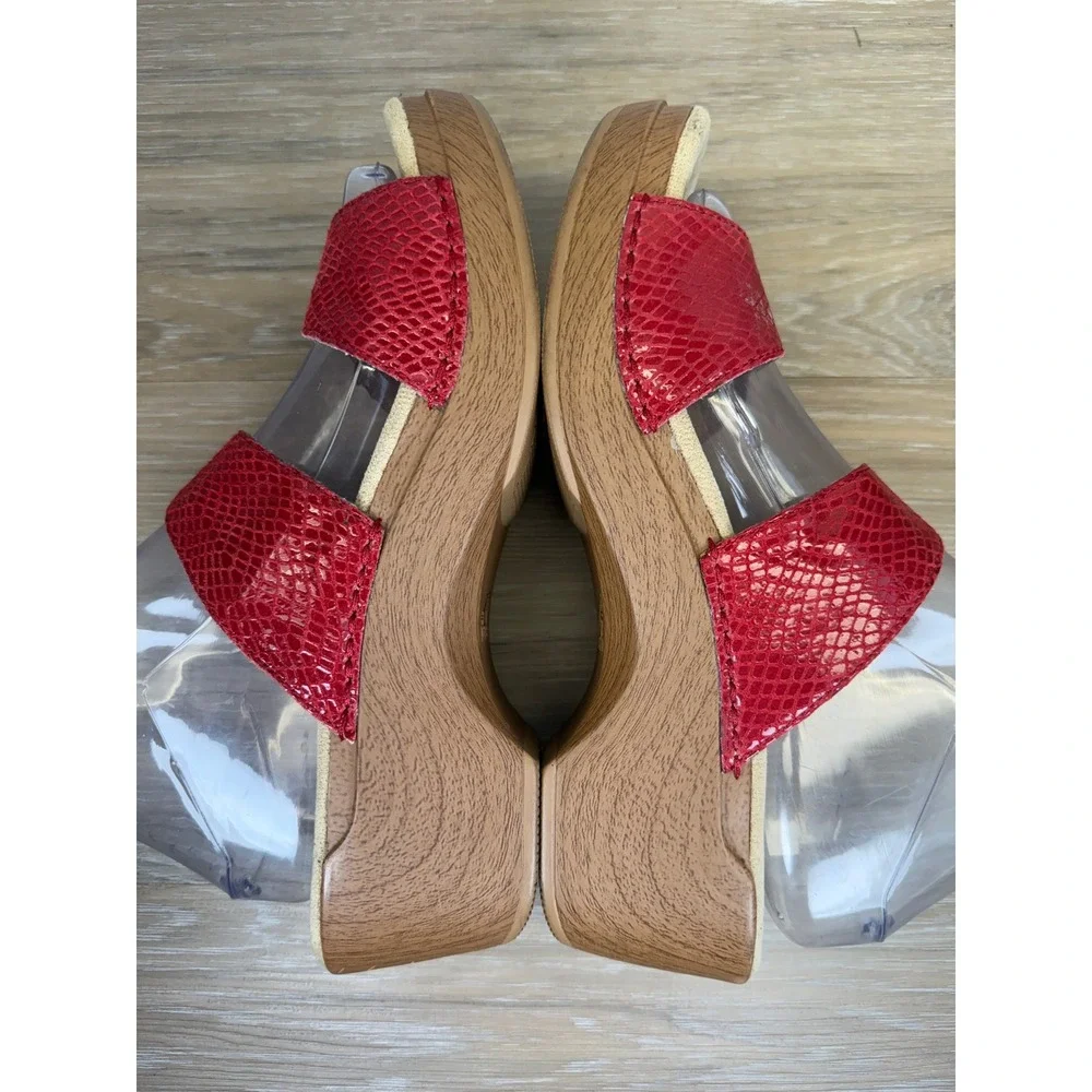 Dansko Sophie‎ Wedge Sandals Red Snake Print Leather Comfortcore Women 40 9.5-10
